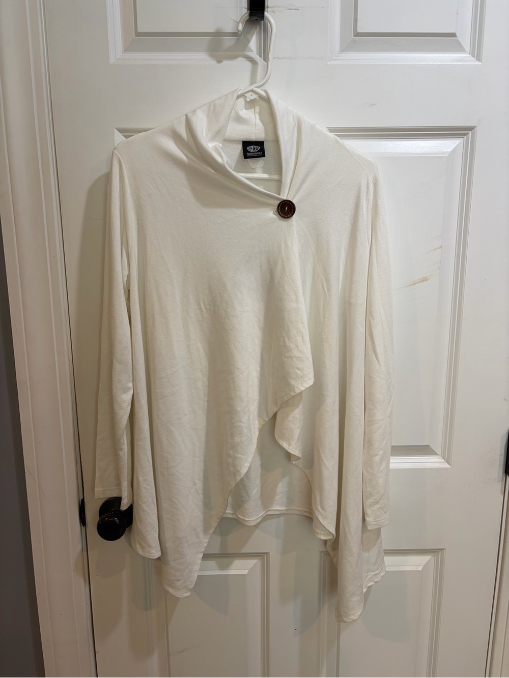 bobeau Cream Draped Shawl Collar Cardigan with Brown Accent Button